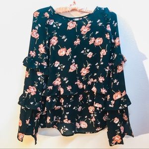 BP. Nordstrom Floral Ruffle Blouse